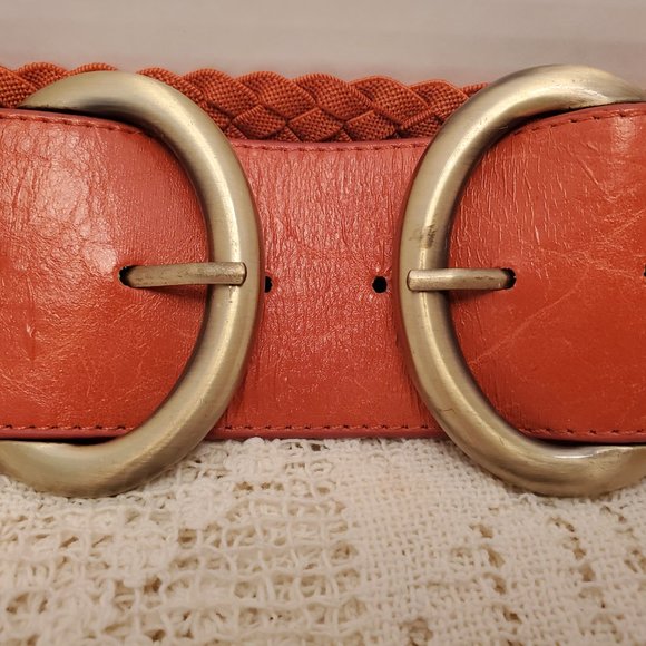 VINTAGE ORANGE BRAIDED ELASTIC BELT w/BUCKLES S/M - Picture 2 of 8